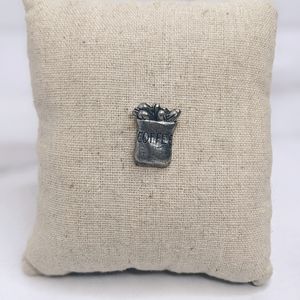 Pewter coffee bean bag pin brooch